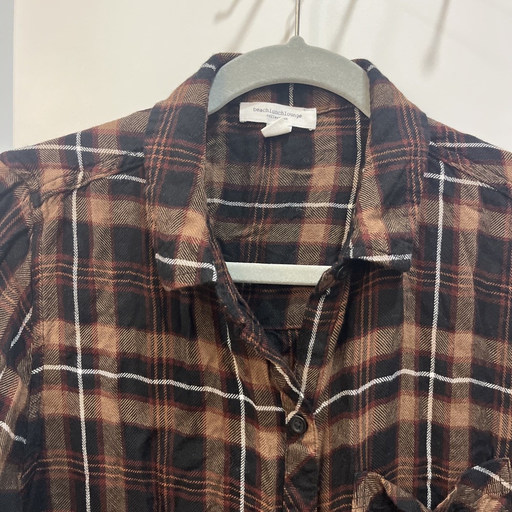 Beach Lunch Lounge Women's Button Down Shirt Brushed Flannel Brown Size Large - Picture 3 of 9